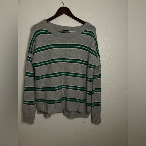 J.CREW Sweater Womens S Wool Alpaca Oversized Boxy Gray Green Striped Cabincore‎ - Picture 14 of 14
